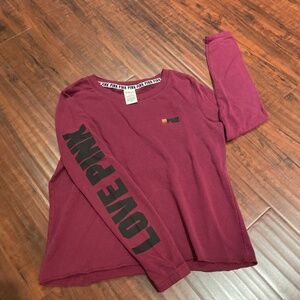 Victoria’s Secret PINK Soft Lightweight Crewneck Sweatshirt Maroon Raw Hem